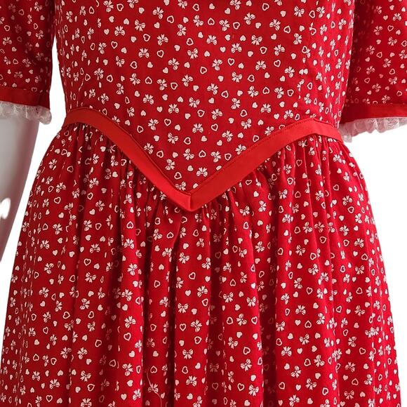Cottagecore Ribbon Bows & Hearts Maxi Dress Size Small - Picture 7 of 13